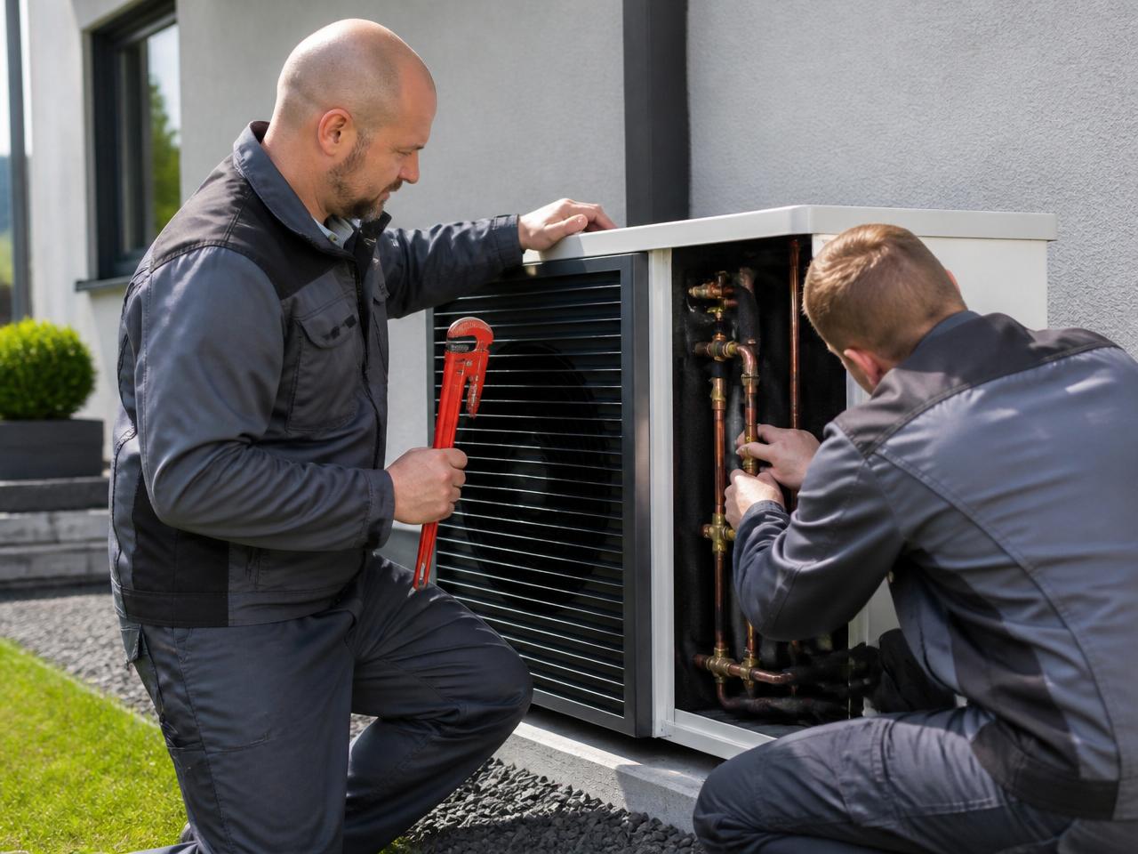 Montage der Wärmepumpen-Inneneinheit im Technikraum durch Meister Kelm