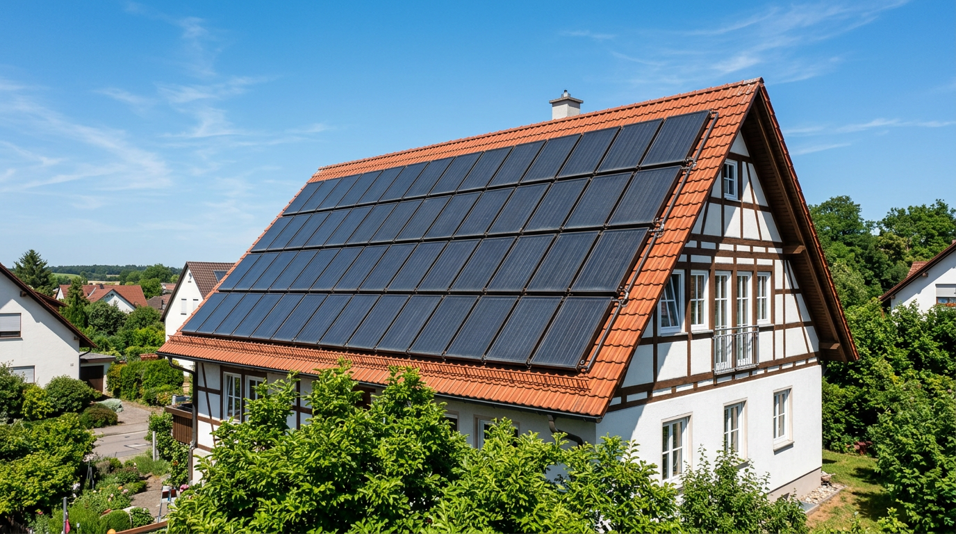 Große Solarthermie-Anlage zur Heizungsunterstützung auf Wohnhaus in Peine