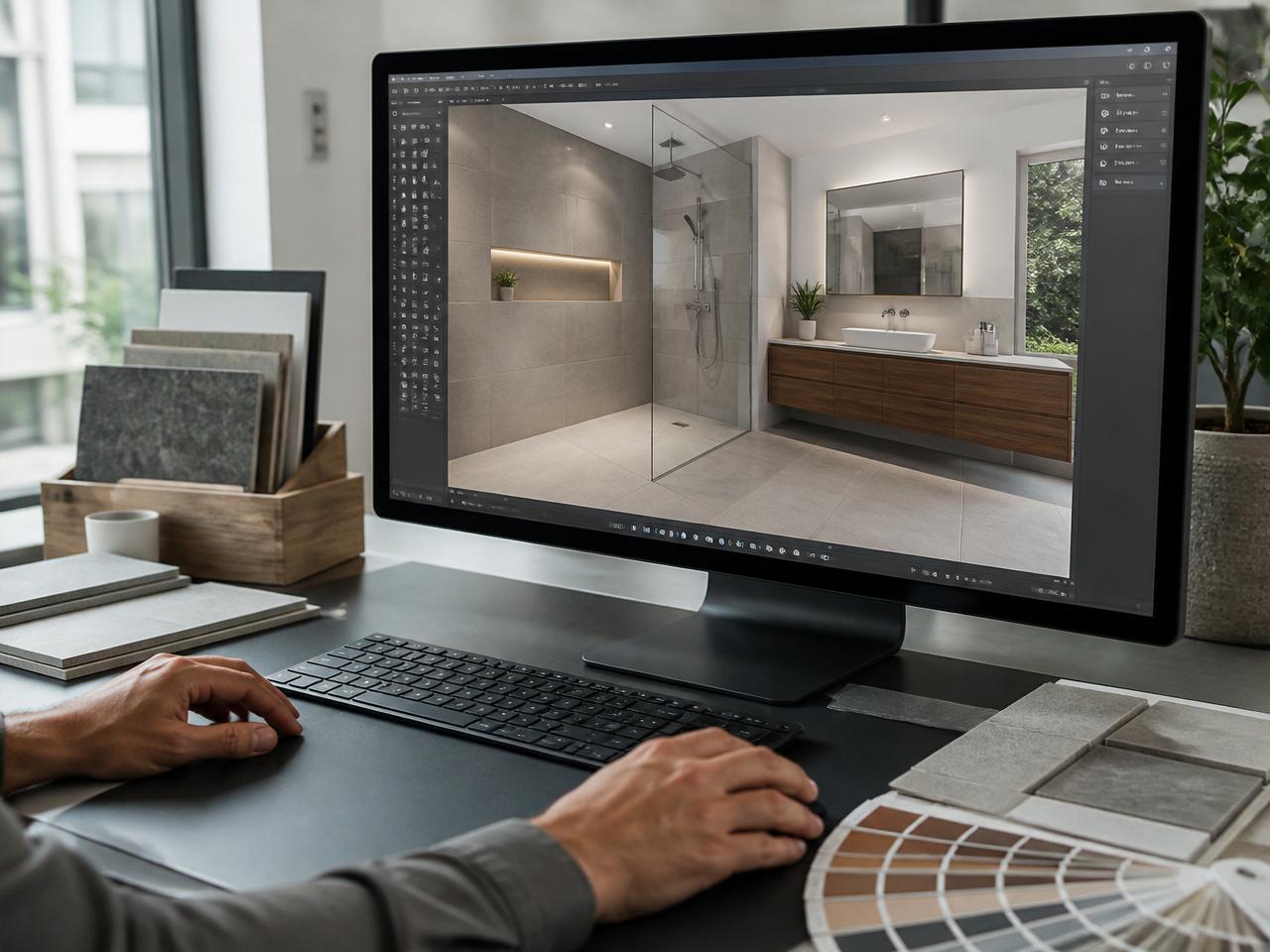 3D-Badplanung am Monitor – Visualisierung des neuen Badezimmers vor der Sanierung